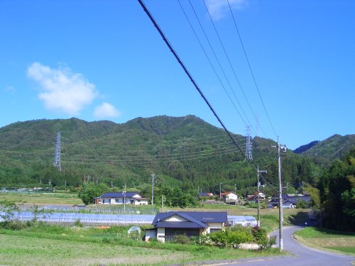 玖島地区(大沢バス停付近)から見た槙ヶ峠山(西峠三角点のある山)