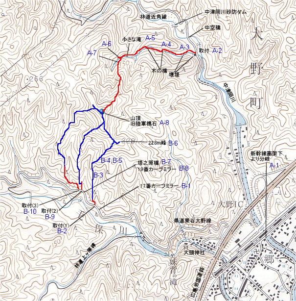 滝山の登山地図